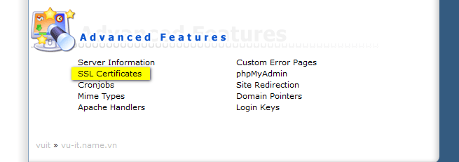 Truy cập mục SSL Certificates trong Advanced Features