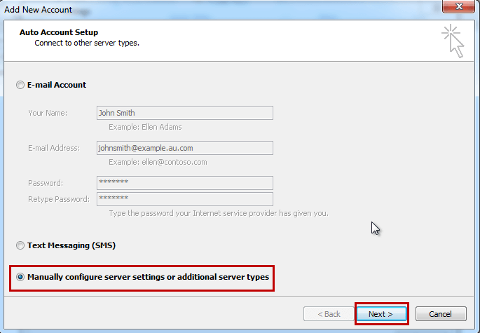Cấu hình thủ công server settings