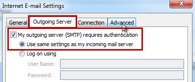 Cấu hình Outgoing Server Authentication