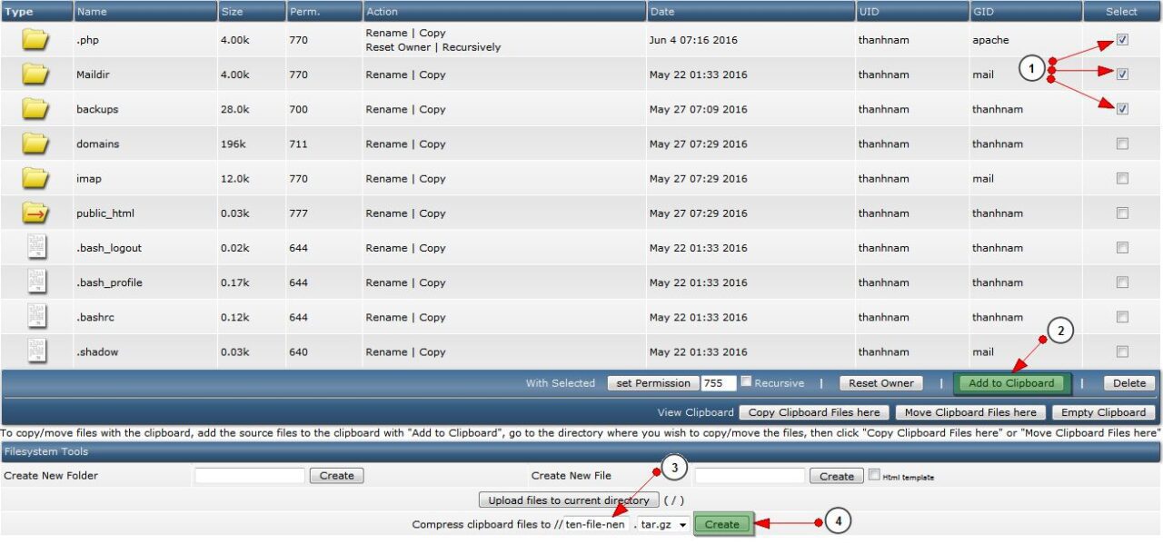 Thao tác nén tập tin trên File Manager