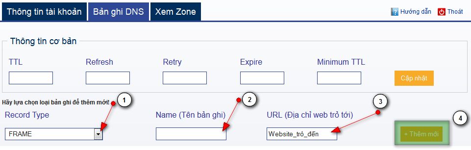 Hướng dẫn chọn bản ghi Frame cho tên miền chính