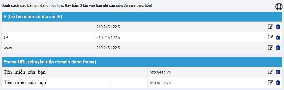 Kết quả hoàn thành cấu hình bản ghi FRAME