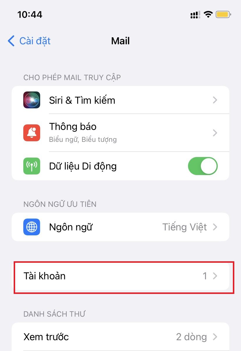 Bước 3 - Chọn Tài khoản