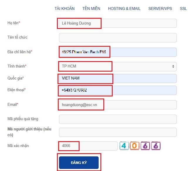 Nhập thông tin cá nhân chủ tài khoản