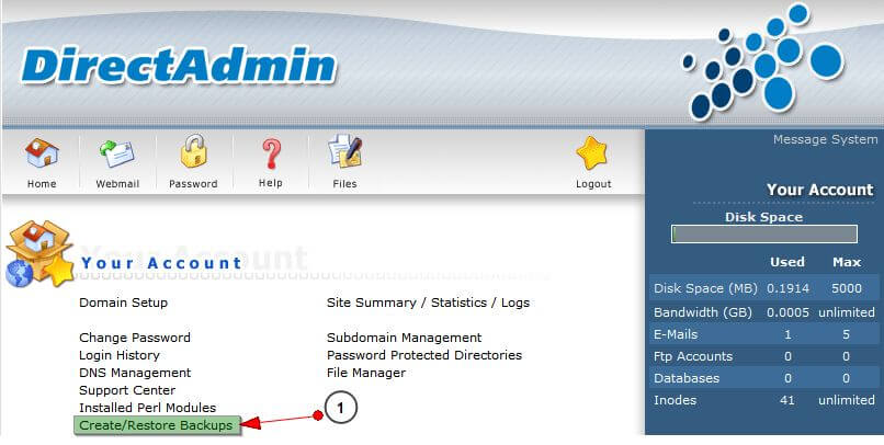 Chọn tính năng Create/Restore Backups