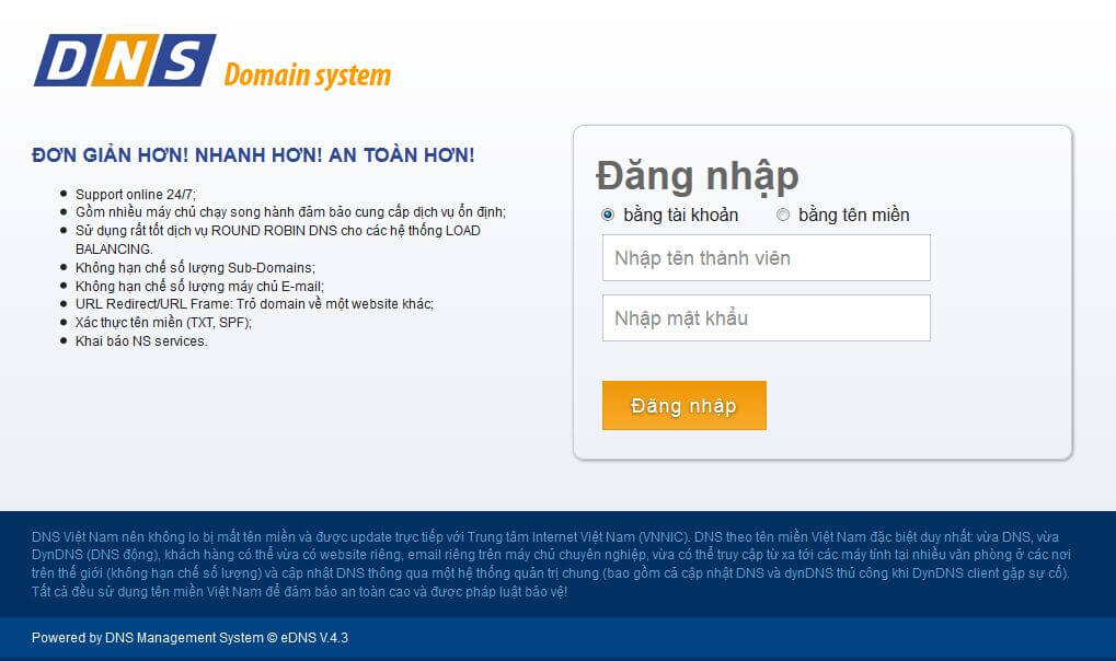 Màn hình trang quản trị DNS ESC
