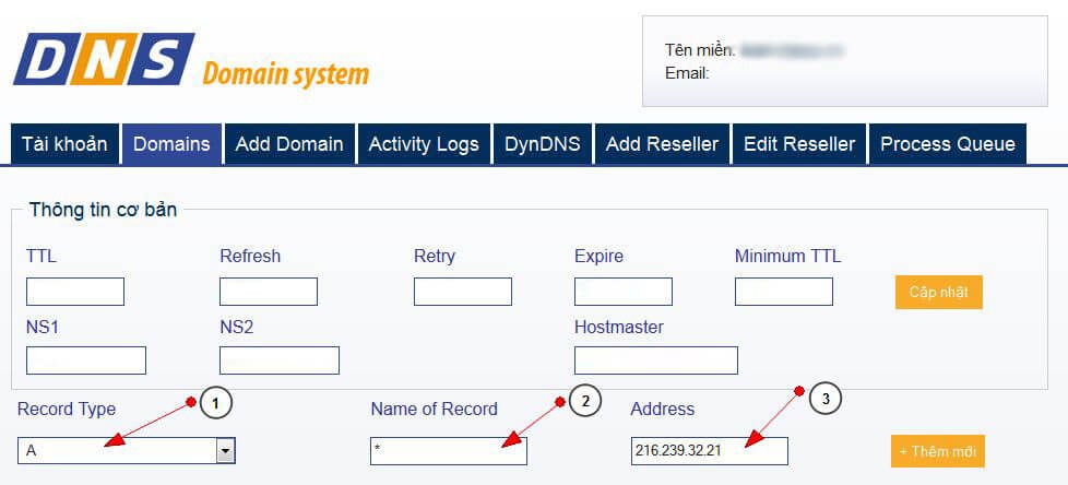 Tạo bản ghi A điều hướng IP cho Blogger