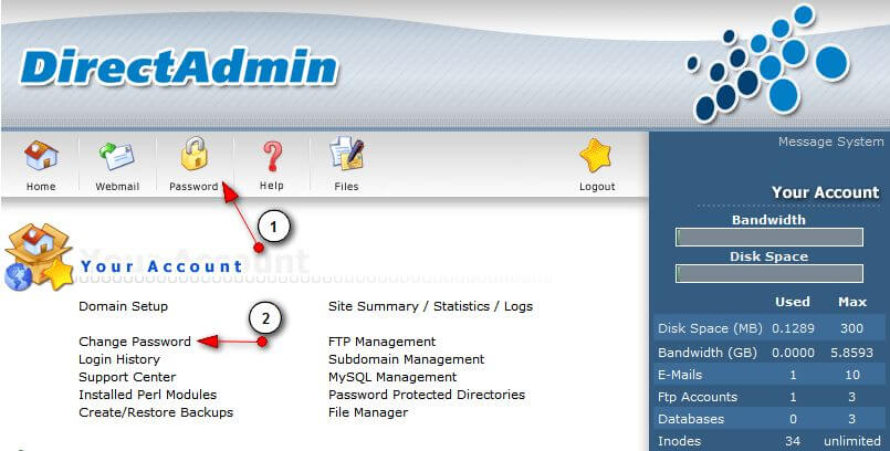 Vị trí mục Change Password
