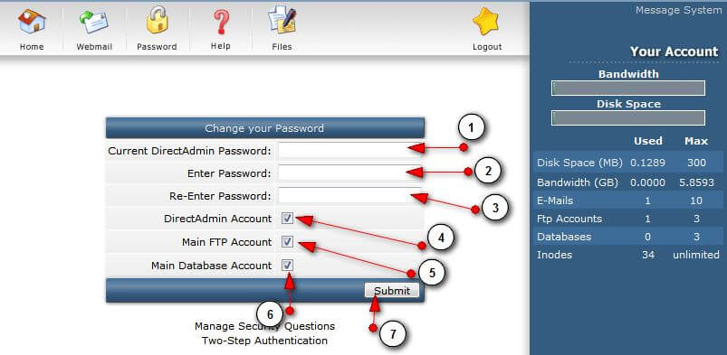 Giao diện đổi mật khẩu DirectAdmin