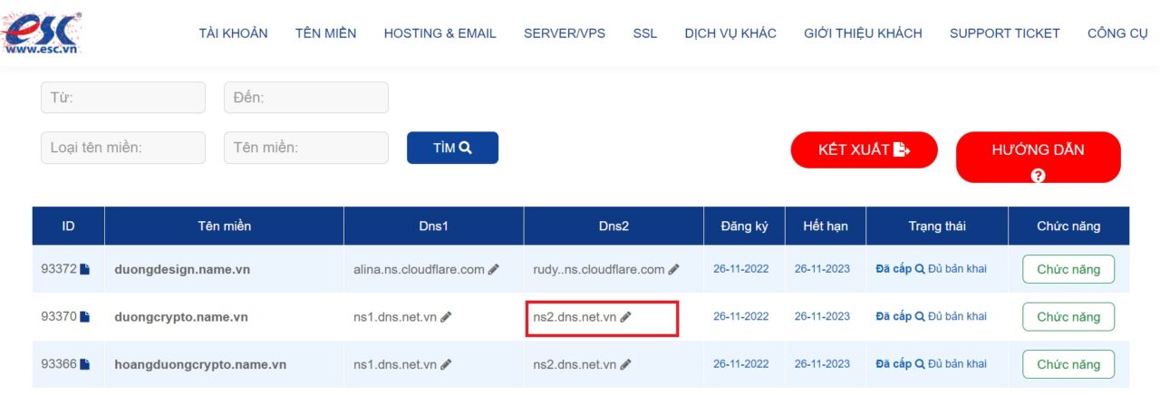 Chọn hệ thống DNS tên miền