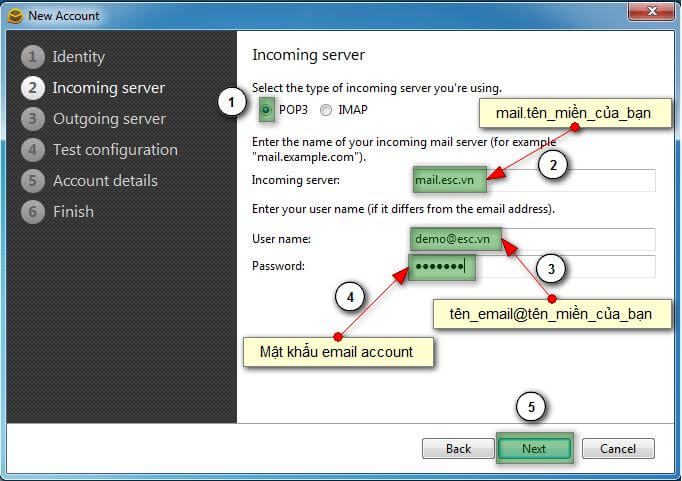 Cấu hình Incoming server POP3