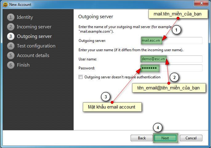 Cấu hình Outgoing server SMTP