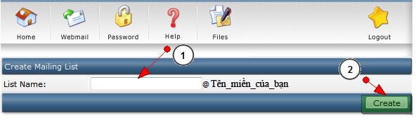 Nhập tên mail list và tạo mới
