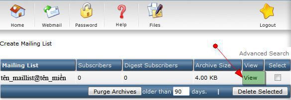 Click View để quản lý danh sách email