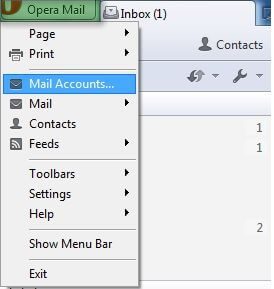 Chọn Mail Accounts trong menu Opera Mail