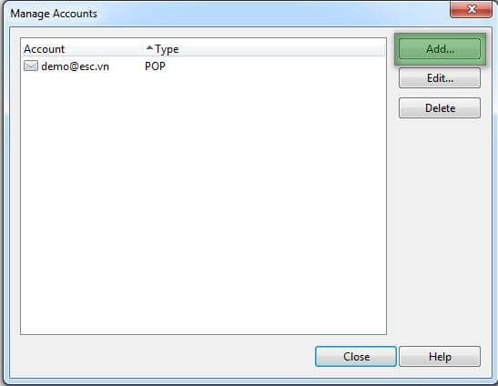 Click Add để thêm email account
