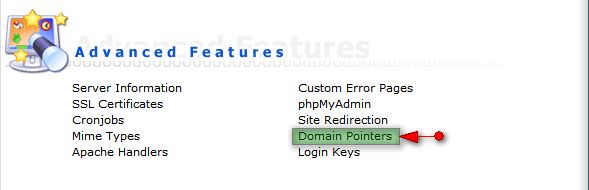 Chọn tính năng Domain Pointers
