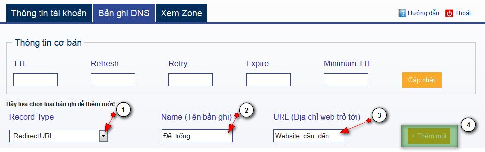 Hướng dẫn chọn bản ghi Redirect URL cho tên miền chính