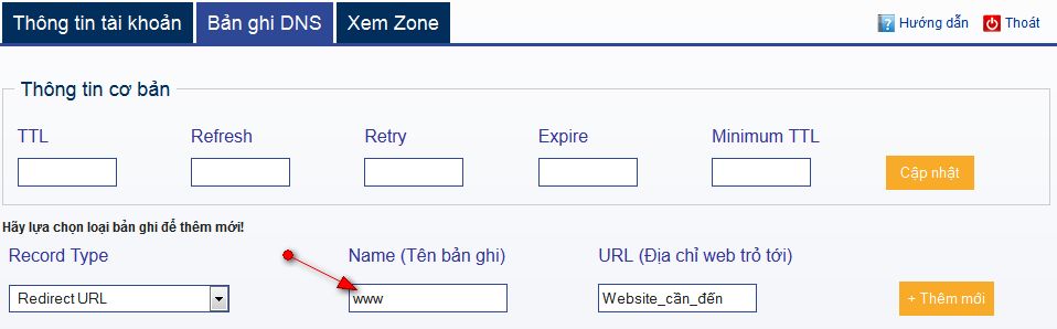 Hướng dẫn tạo bản ghi Redirect URL cho sub-domain www